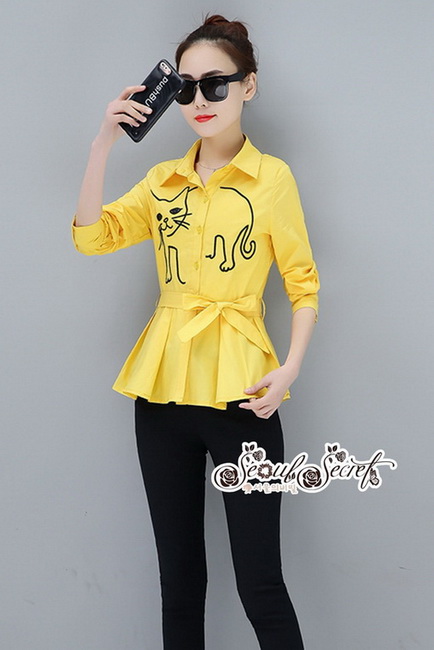 เสื้อเชิ้ทแขนยาวเนื้อผ้าคอตตอนโทนสีเหลืองสว่าง