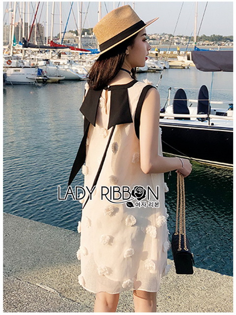 Dress เดรสแขนกุดผ้าลินินสีครีมปักพู่