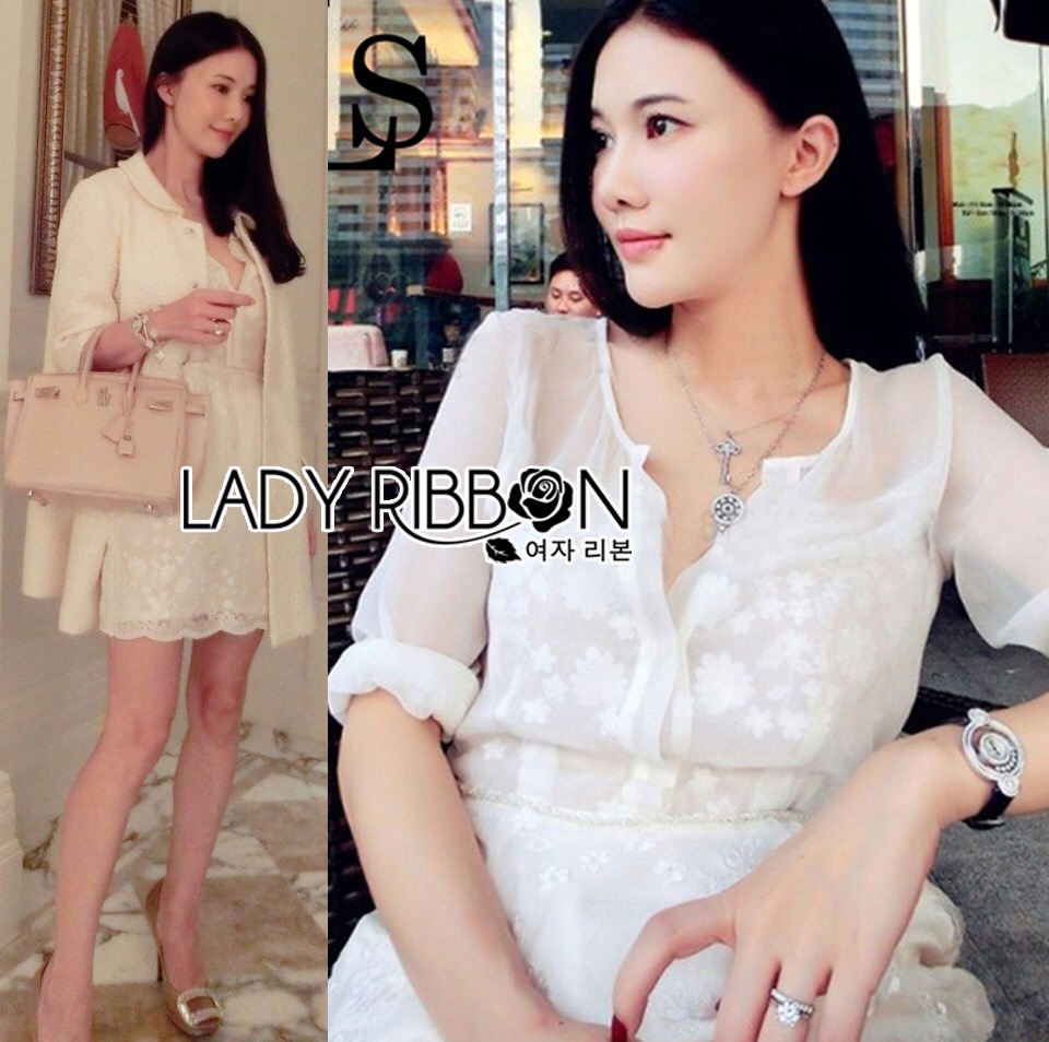 Lady Lady Ribbon เสื้อผ้าพร้อมส่ง เสื้อผ้า Lady Ribbon พร้อมส่ง เลดี้ริบบอน 🎀 Lady Ribbon's Made 🎀 Lady Angelica Pure White Flower Embroidered