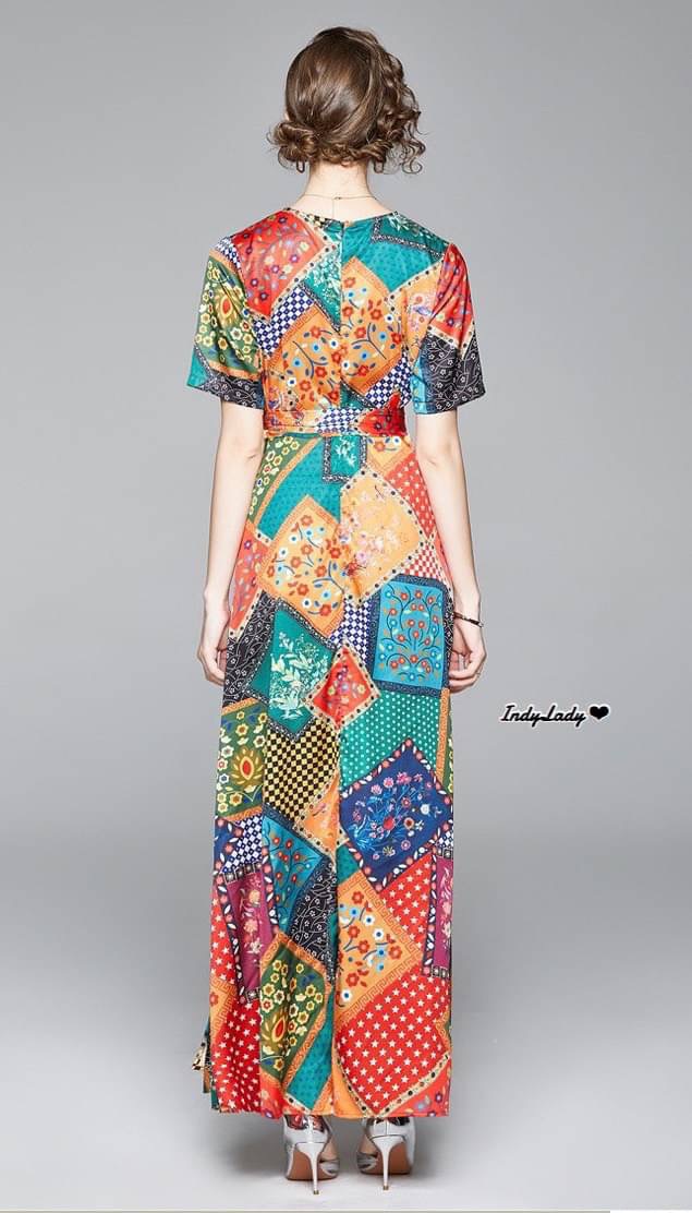 Dress คอวีไขว้หน้า ซิปหลัง