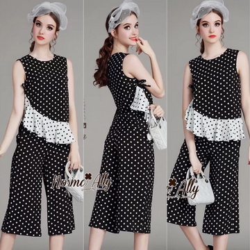 Lady Ribbon ขายส่งเสื้อผ้าออนไลน์พร้อมส่งของแท้ NA04220716 🎉Normal Ally Present Polkadot lover two tone summer