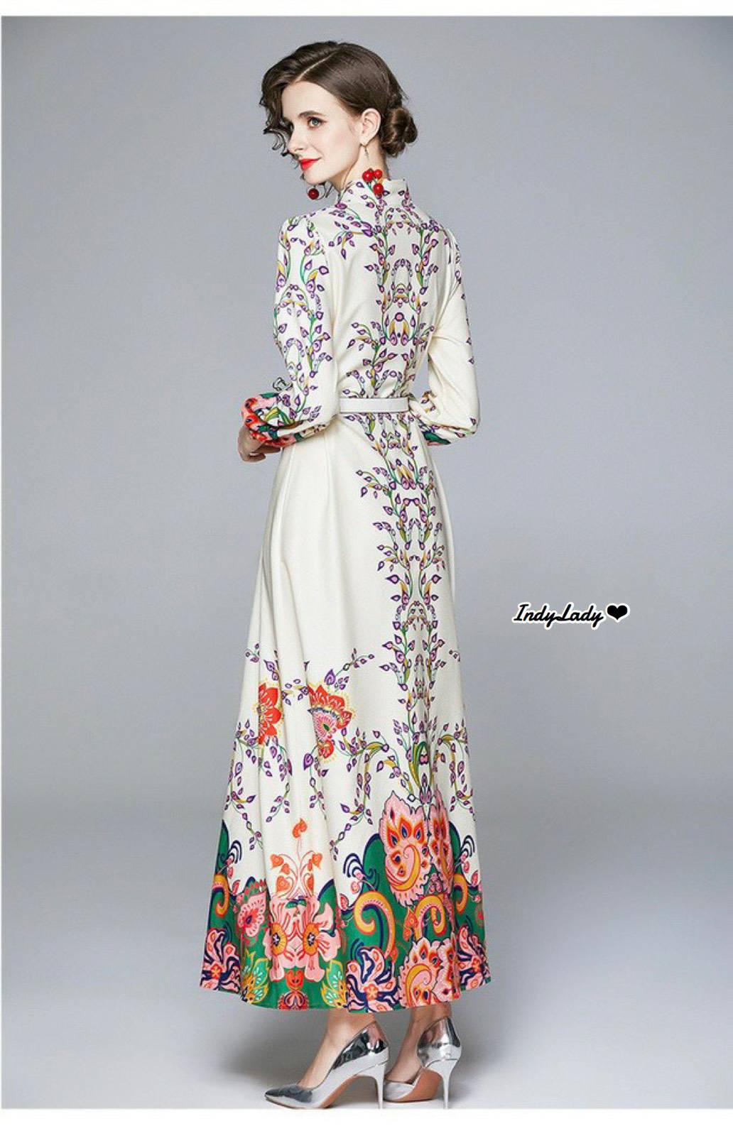 Maxi Dress กระดุมหน้าแขนยาว