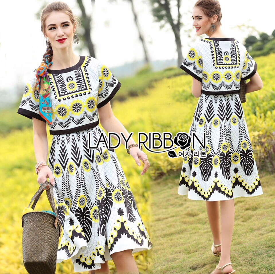 Lady Ribbon Online LR19230516 🎀 Lady Ribbon's Made 🎀 Lady Kristen dress Sunshine Graphic Printed Cropped Top and dress