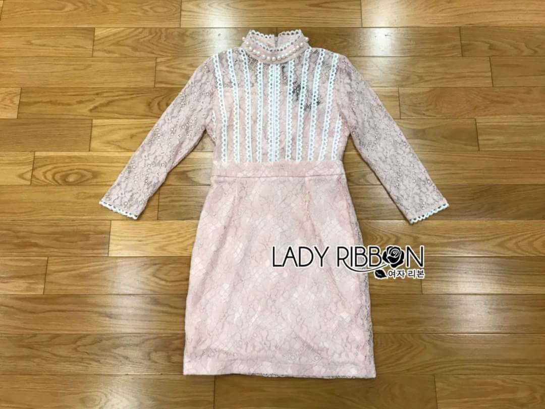 เดรสสั้นผ้าลูกไม้ตกแต่งมุก