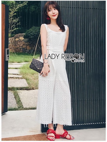 Basic Lady Ribbon Laser-Cut Jumpsuit