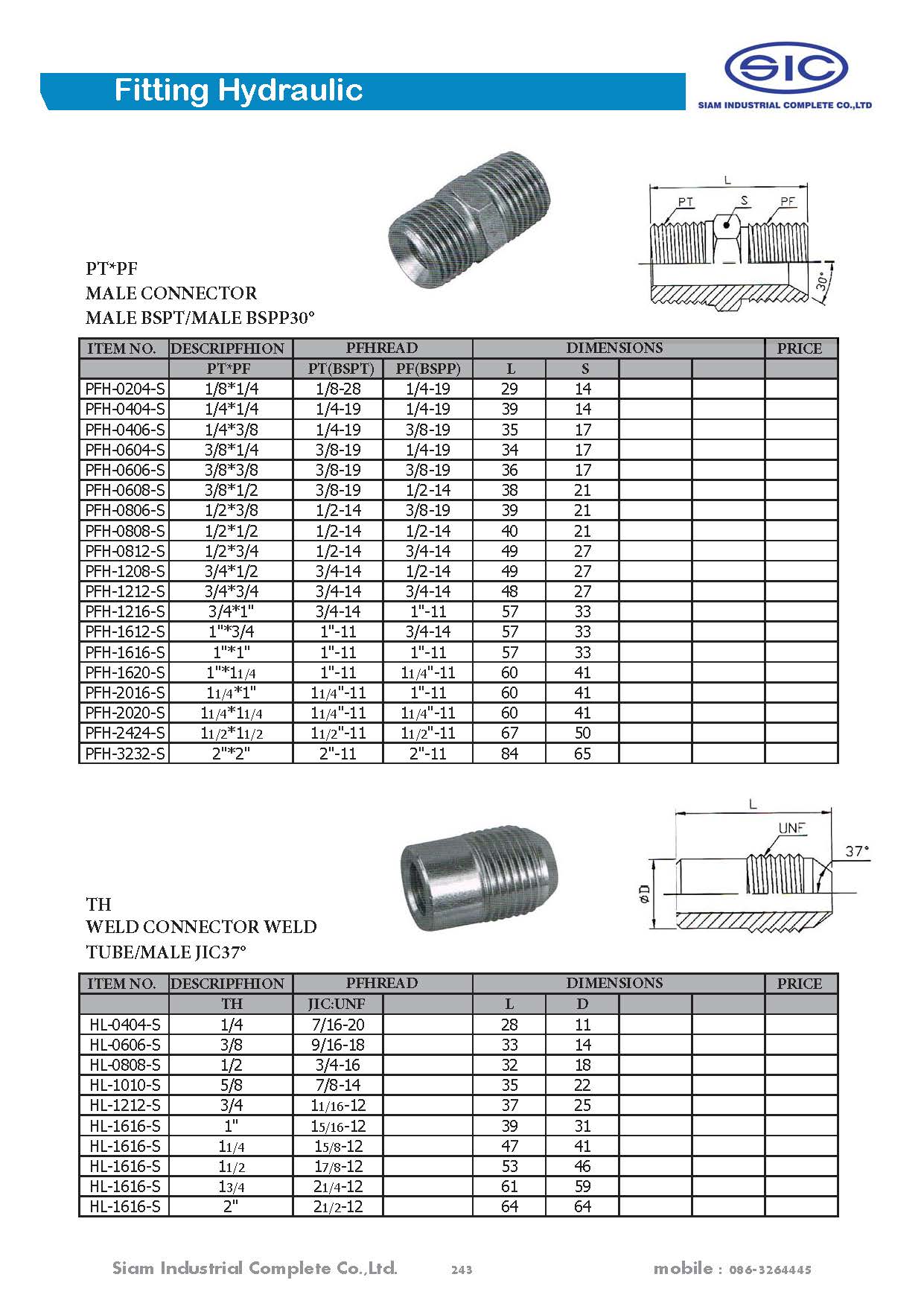 ข้อต่อไฮดรอลิค Fitting Hydraulic 3000 PSI
