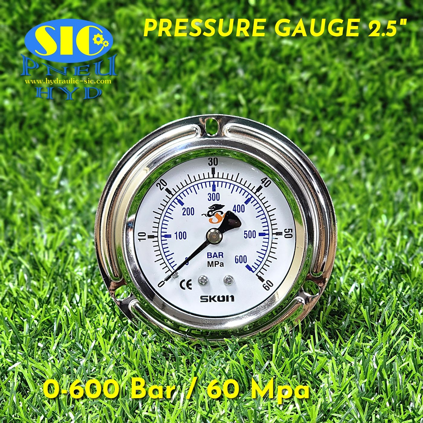 Pressure Gauge Range Bar/Mpa เกจวัดแรงดัน (326-22-*** : หน้าปัด 2-1/2" เกลียวออกหลังกลาง) (SKON)
