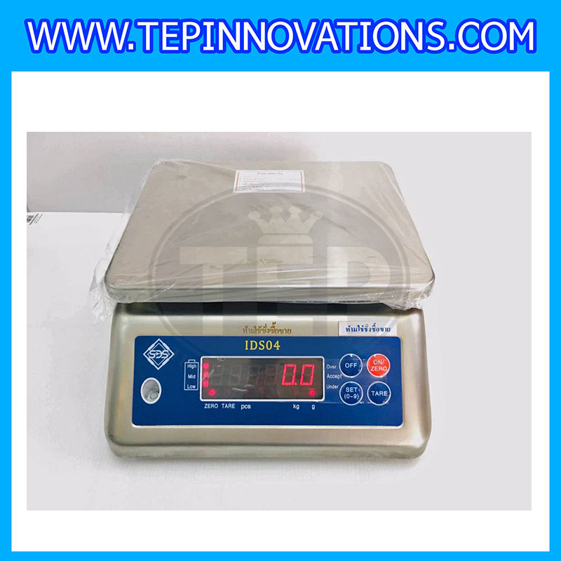 เครื่องชั่งกันน้ำ ตั้งโต๊ะ พิกัดน้ำหนัก 3Kg อ่านค่าละเอียด 0.5g เครื่องชั่งดิจิตอล3000g เครื่องชั่งกันน้ำ3000g ตาชั่งสแตนเลส3000g เครื่องชั่งน้ำหนัก3000g ยี่ห้อ SDS รุ่น IDS04-3K