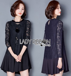 Lady Ribbon Lady Ciara Everyday Look Lace and Crepe Peplum Dress
