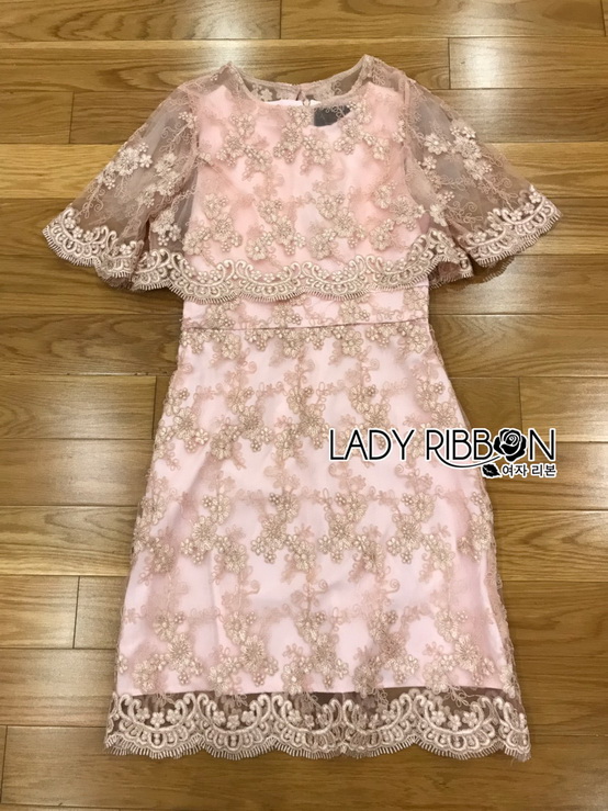 เซตเสื้อผ้าลูกไม้สีทองทับเดรสชมพูสุดหวาน