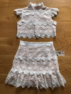 Lady Alessia White lace Cropped Top and Ruffle