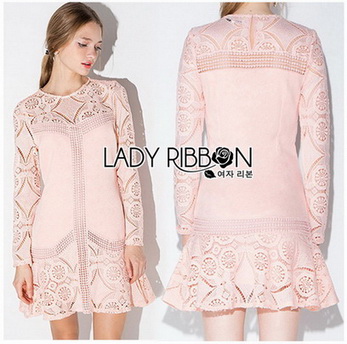 Lady Sophia Pink Nude Polyester and Lace Dress
