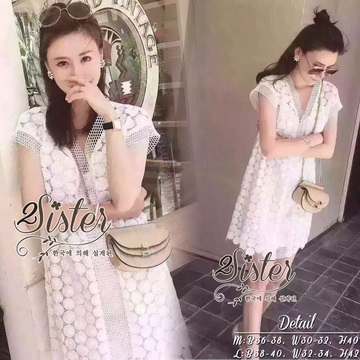 Lady Ribbon Online เสื้อผ้าแฟชั่นออนไลน์ขายส่ง เลดี้ริบบอนของแท้พร้อมส่ง Siter ST01240716 🍀สินค้าพร้อมส่ง🍀 한국에 의해 설계된 2Sister Made, White British Lady Premium Pure Dress