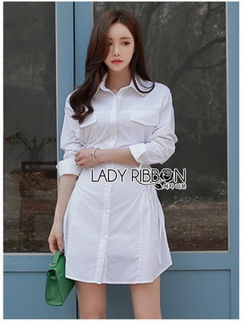 Chic Side-Lace Up Lady Ribbon Shirt Dress