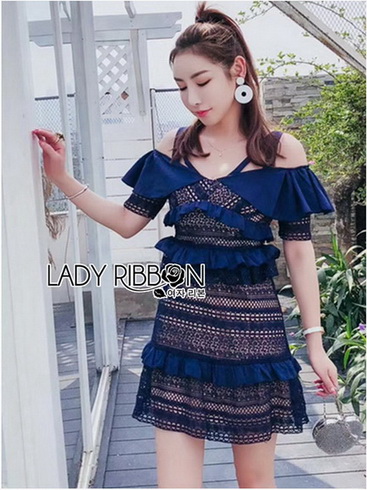 มินิเดรสผ้าลูกไม้สีน้ำเงินเข้ม