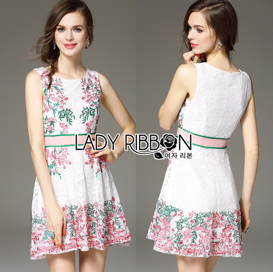 🎀 Lady Ribbon's Made 🎀 ขายส่ง Lady Sweet Embroidered Lace Cocktail Dress ขายส่งค็อกเทล