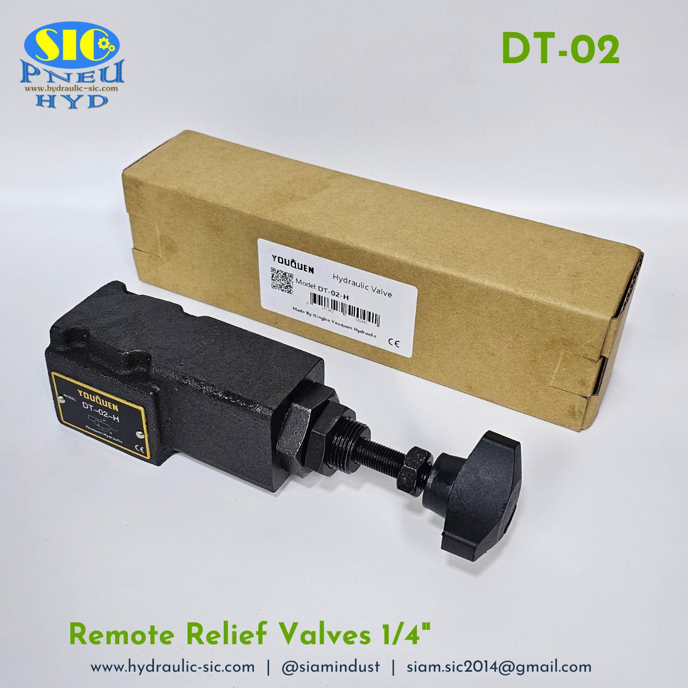 DT-02 Remote Relief Valve 1/4" รีลีฟวาล์วแบบต่อท่อ YOUQUEN