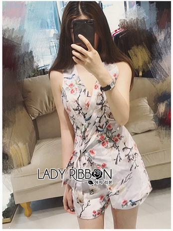 Lady Poppy Beautiful Flower Printed Side-Ribbon Playsuit