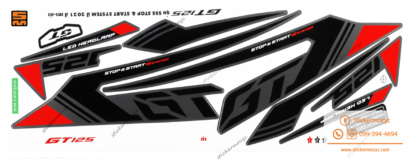 สติ๊กเกอร์ ยามาฮ่า gt125 ปี 2021 จีที 125 สีเทา ดำ เคลือบเงา