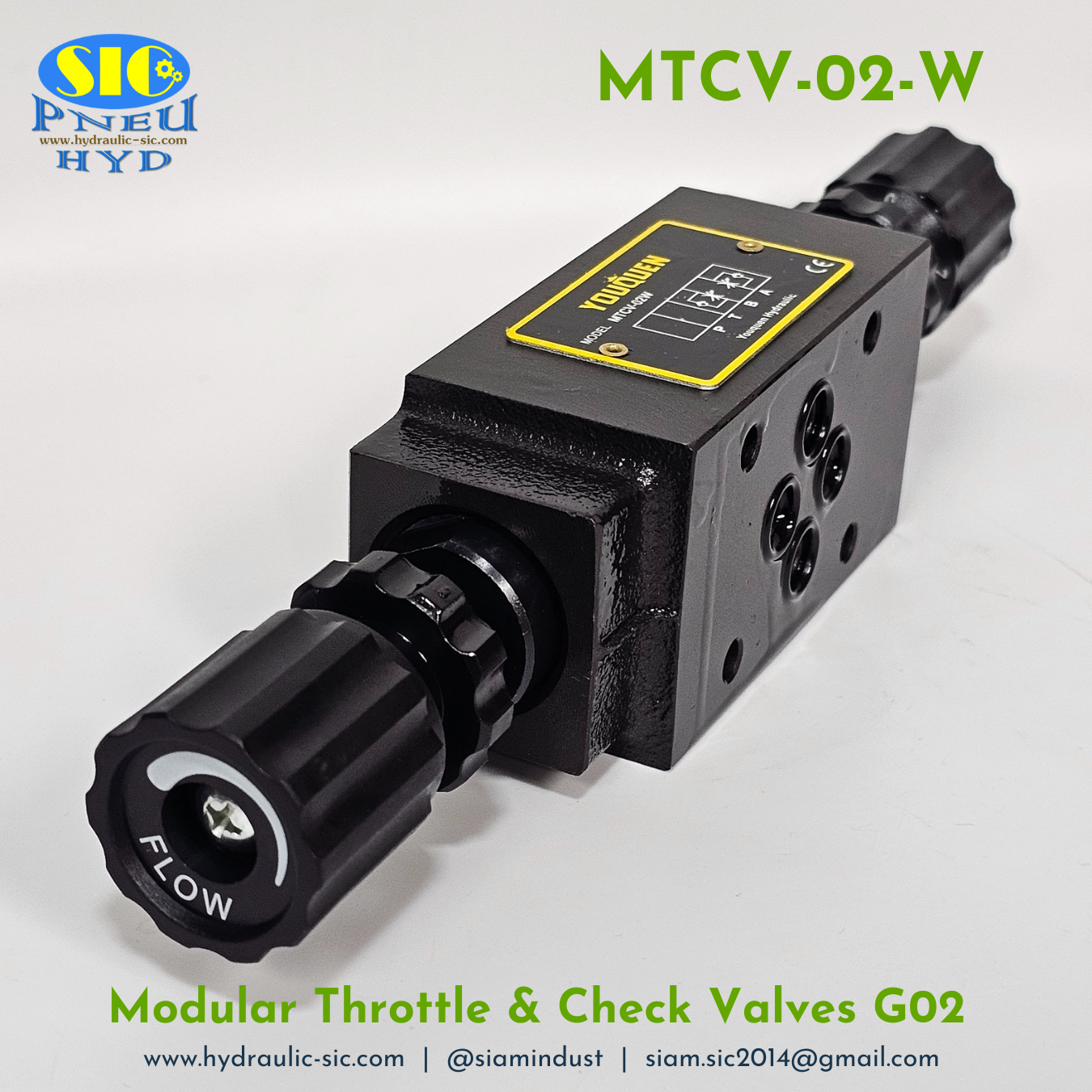 MTCV-02-W : Modular Throttle & Check YOUQUEN วาล์วหรี่แบบซ้อนคุม A B