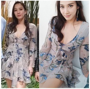 Chiffon Dress เดรสผ้าชีฟองพิมพ์ลายดอกไม้สีน้ำเงิน