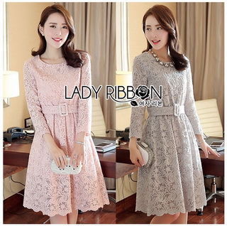 R09220816 🎀 Lady Ribbon's Made 🎀 Lady Aliza Classic Vintage Plain Lace Dress with Belt เดรสผ้าลูกไม้ส