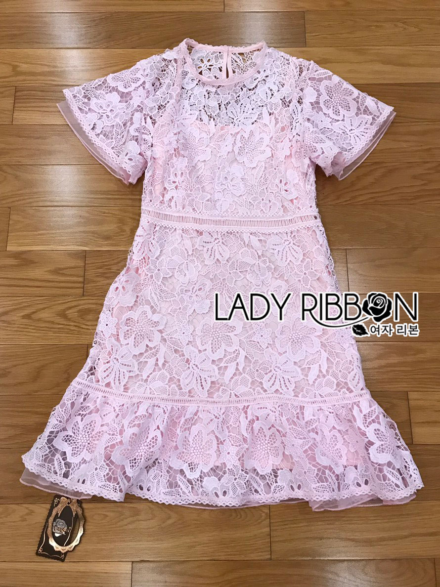 Mini Dress เดรสสั้นผ้าลูกไม้สีชมพูเบบี้พิงค์
