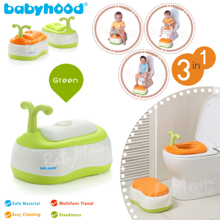 BabyHood Toilet Trainer กระโถนฝึกถ่าย 3in1 กระโถนฝึกถ่าย ที่นั่งรองชักโครก ที่วางเท้า พร้อมที่จับ ของแท้ 100% สีเขียว Green
