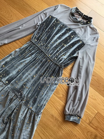 Star Printed Velvet Lady Ribbon Dress