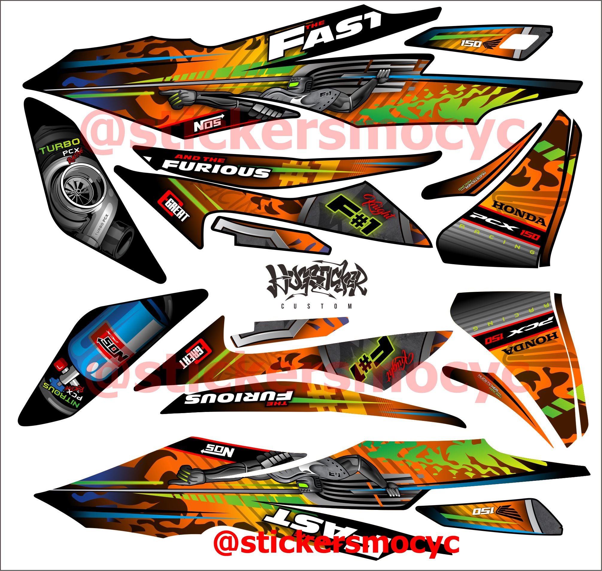 สติ๊กเกอร์ PCX 150 แต่ง ลาย Fast ติดรถได้ทุกสี เคลือบใสกันรอย