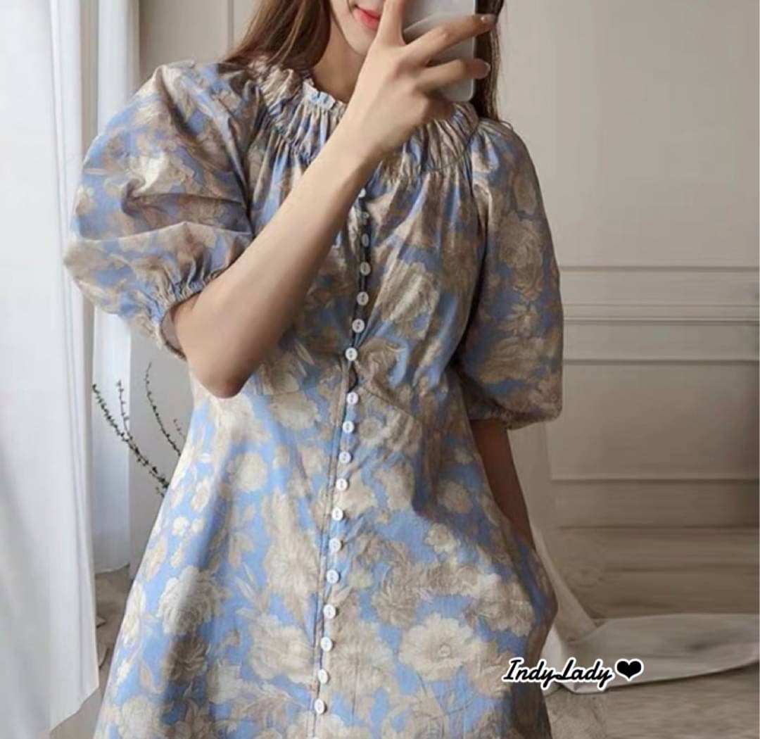 Maxi Dress แขนสั้น ลายดอกไม้