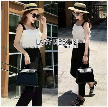 Lady Ribbon Lace and Black Crepe Jumpsuit
