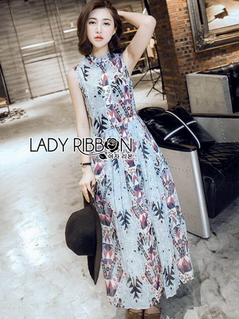 Chiffon Sleeveless Lady Ribbon Maxi Dress