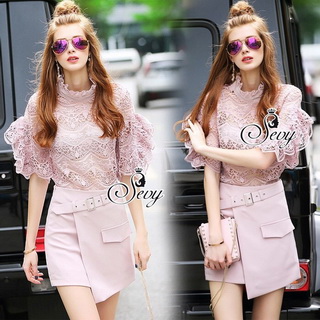 Lady Ribbon Online ขายส่งเสื้อผ้าออนไลน์ เสื้อผ้า Sevy SV03040816 🎉Sevy Two Pieces Of Blouse Lace With Skirt (Sets) Type: Blouse+Skirt (Sets)