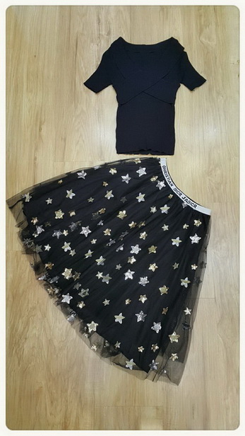 เซ็ทเสื้อกระโปรงเสื้อผ้ายืดลายริ้ว