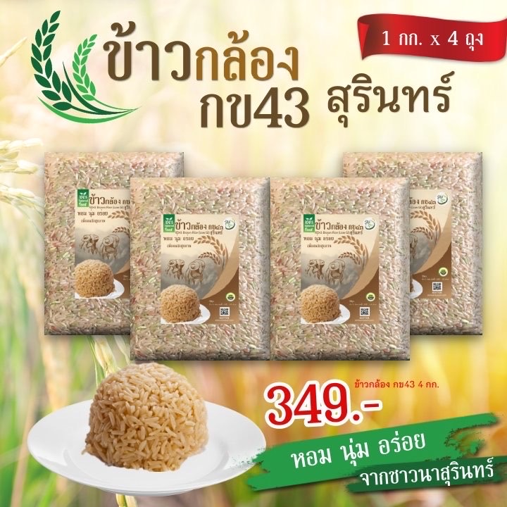 ข้าวกล้องกข 43 น้ำตาลต่ำ ขนาด1 กก 4แพ๊ค ส่งฟรี