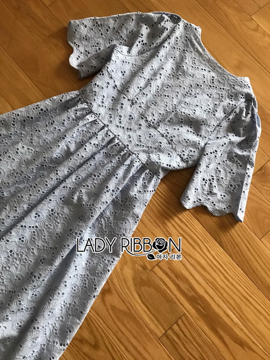 Dress เดรสผ้าคอตตอนสีฟ้าอ่อนปักและฉลุลาย