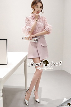 SS07010916 Seoul Secret Say's .... Pastel Pink Lace Belly Sleeve Set Material : เนื้อผ้าลูกไม้ปั