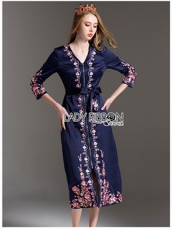 Lady Claire Modern Navy Crepe Long Dress