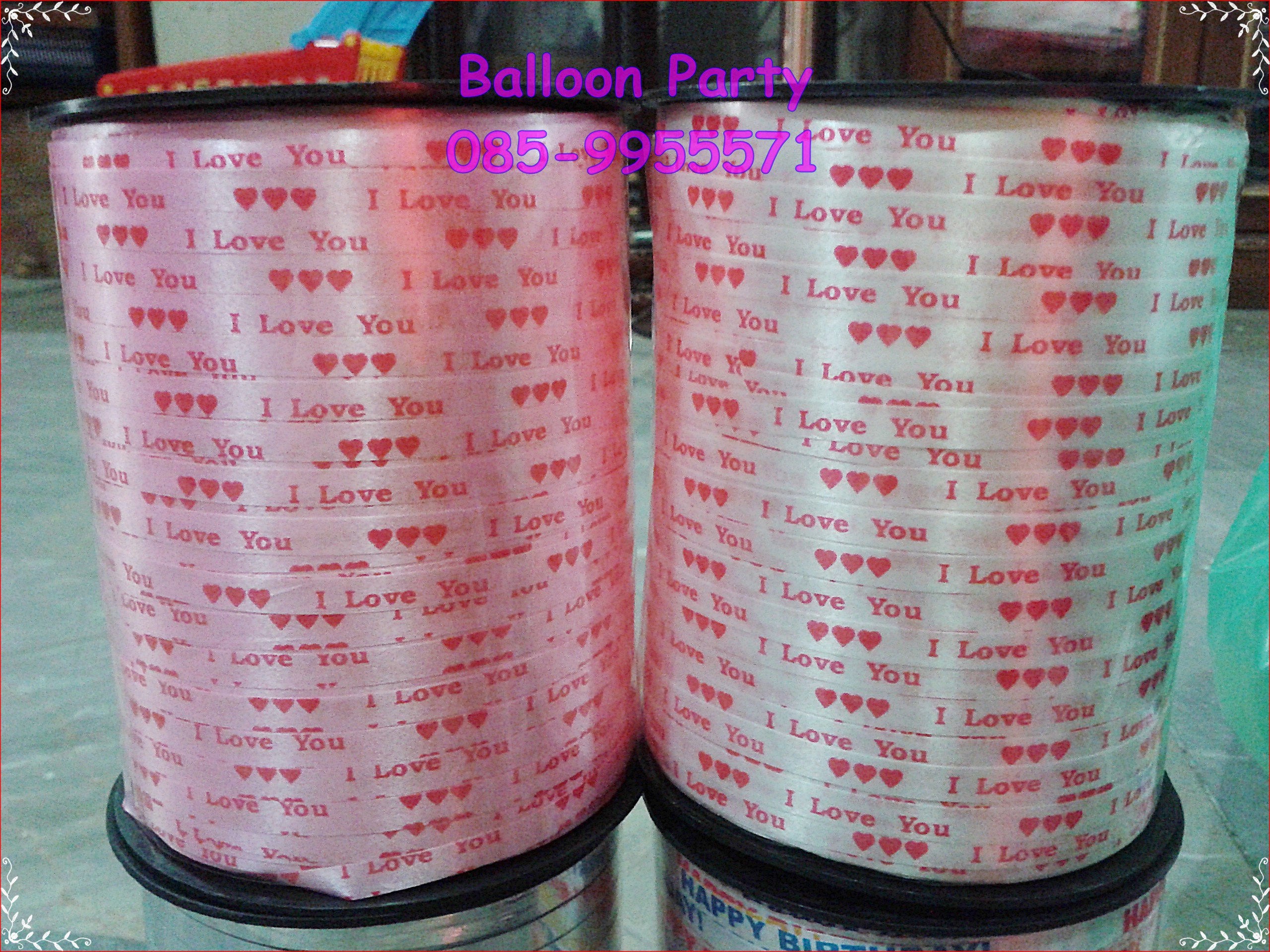 ริบบิ้นลูกโป่งสีชมพูลาย I Love You Ribbon ยาว 350 เมตร