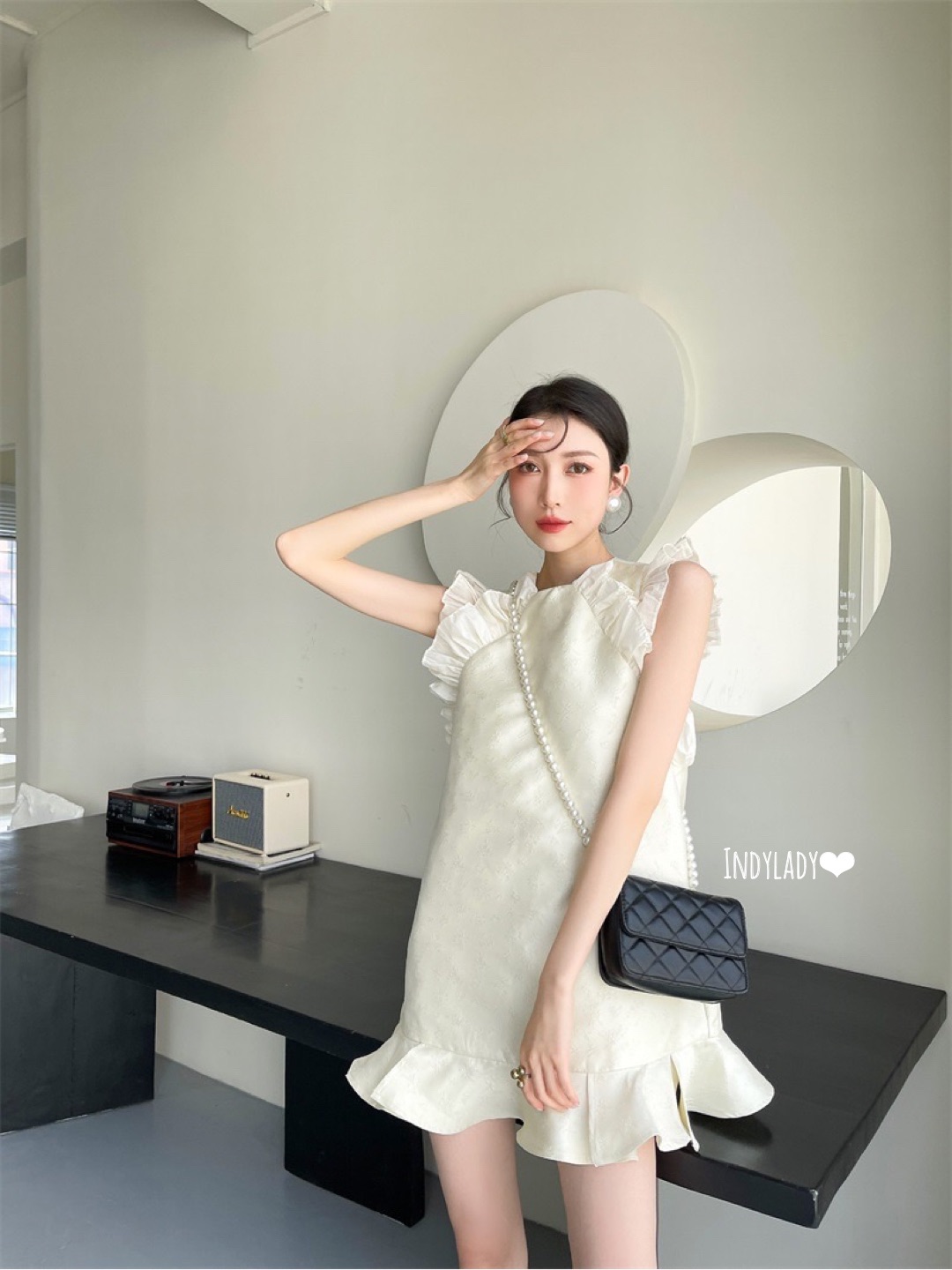 Dress แขนกุด สีครีมสวย