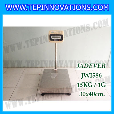 เครื่องชั่งดิจิตอลตั้งพื้น ยี่ห้อ JADEVER รุ่น JWI-586 ขนาดแท่น 30x40cm. พิกัดน้ำหนัก 15kg ค่าละเอียด 1g