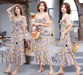 เดรสสายเดี่ยวทรงหางปลาตัวนอก ช่วงอกเอวแต่งระบายหวานๆ