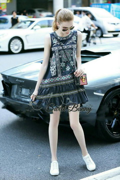 Lady Ribbon Online ขายส่งเสื้อผ้าออนไลน์พร้อมส่งของแท้ SW17220716 Sweet Bunny Present... Petites Navy Frill Dress