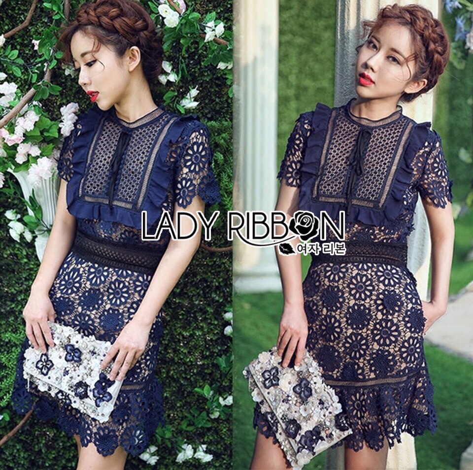 Lady Ribbon Online เสื้อผ้าออนไลน์ ขายส่ง LR12200616 🎀 Lady Ribbon's Made 🎀 Self-Portrait Louisa Guipure Lace Dress