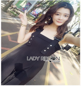 Lady Ribbon Yves Studded Belt-Strap Black Crepe Jumpsuit