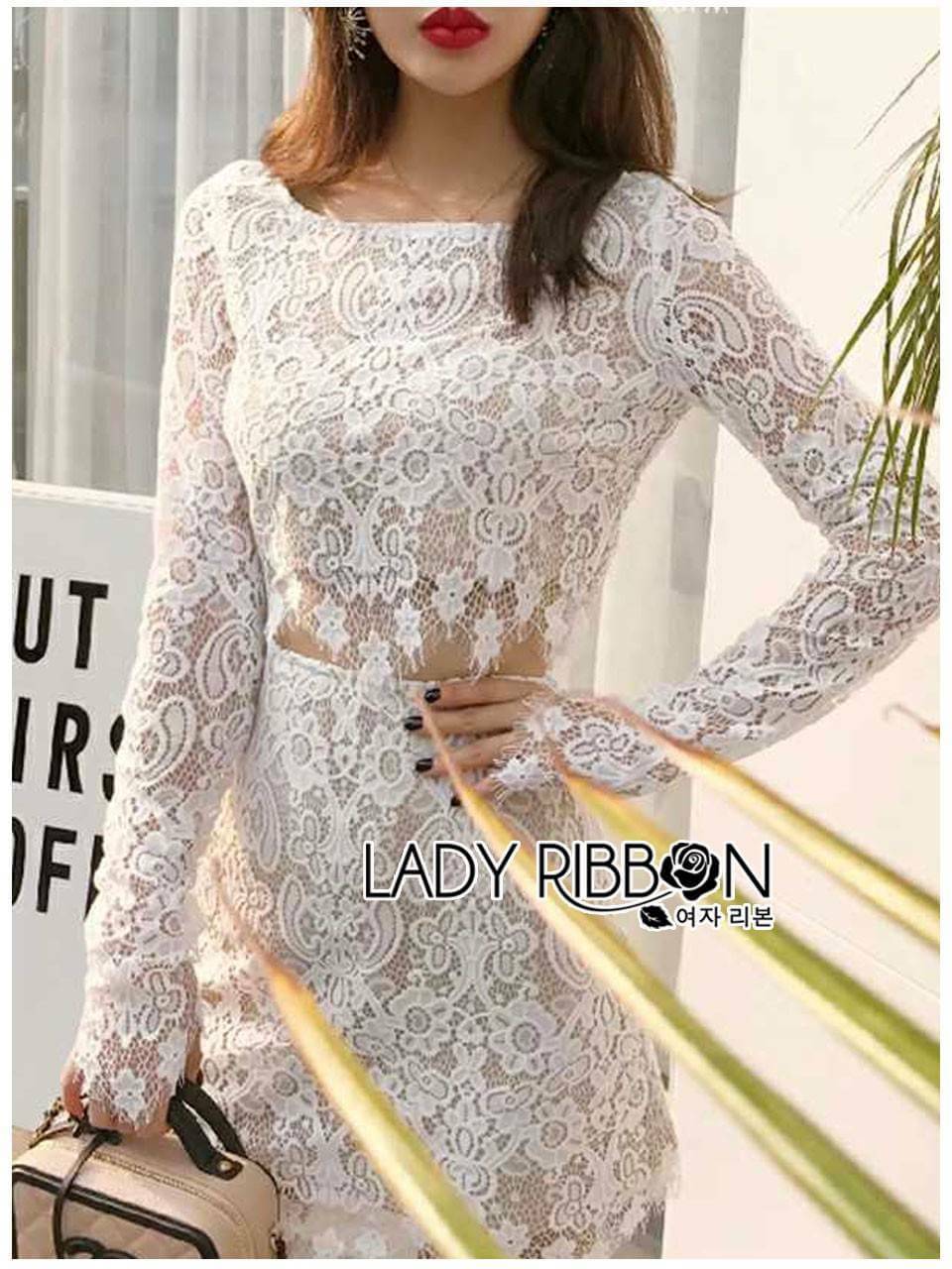 เซ็ตเสื้อแขนยาวและกระโปรงผ้าลูกไม้สุดหรู