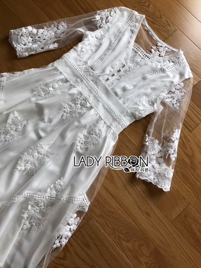 เดรสผ้าลูกไม้สีขาวสไตล์หวาน