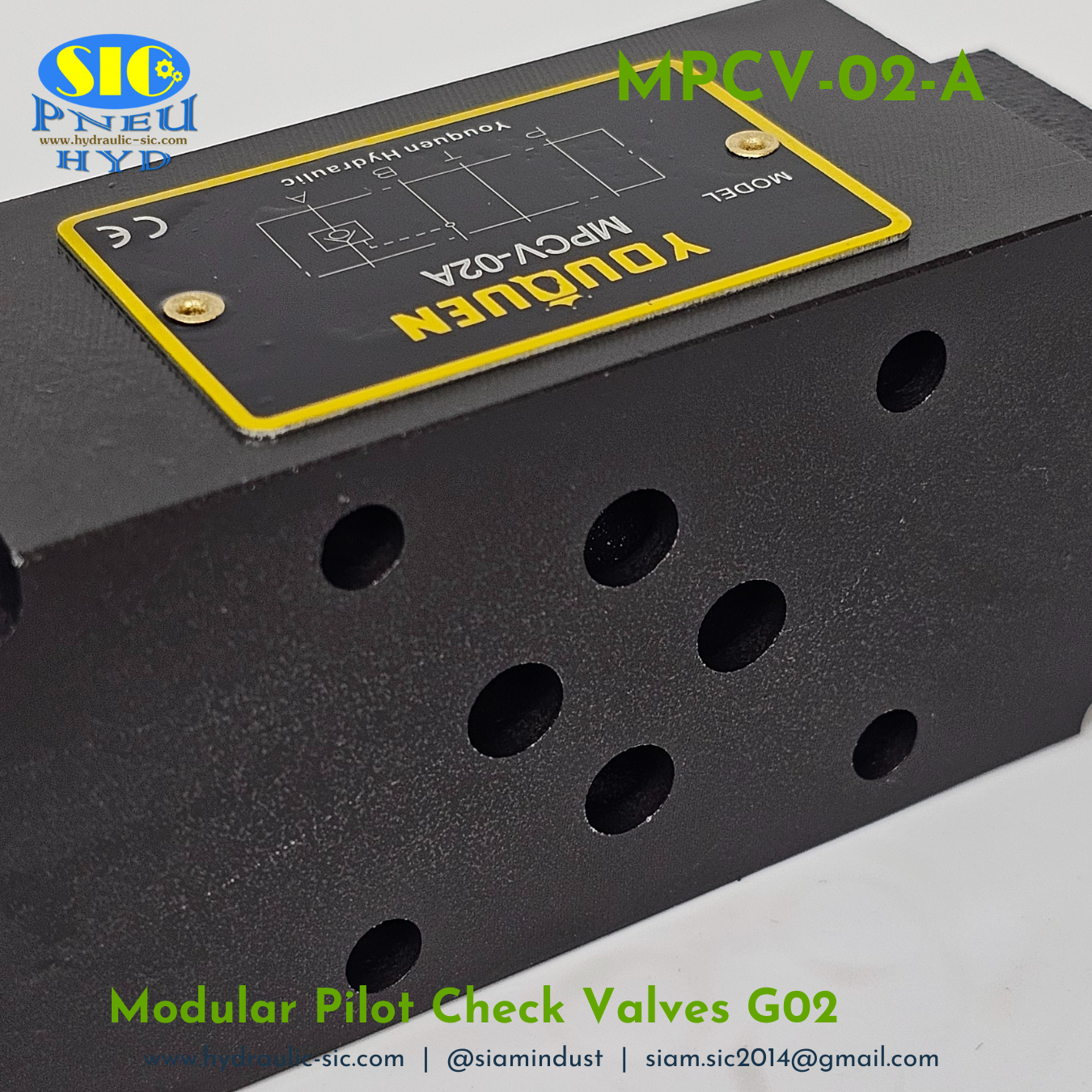 MPCV-02-A : Modular Pilot Check Valve G02 วาล์วกันตก 1/4" แบบซ้อน YOUQUEN