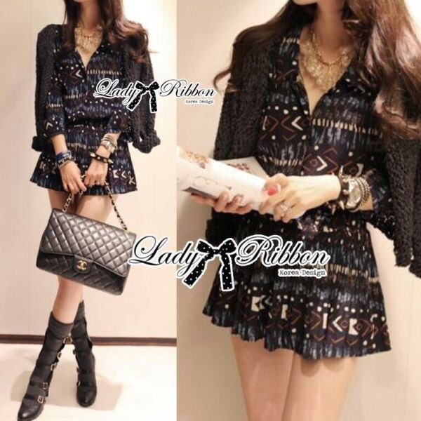 Lady Ribbon-ขายส่ง's Made 🎀 Lady Ashley Trical Chic Set เซ็ตเสื้อเชิ้ตและกระโปรงสั้นลายชนเผ่าสุดชิค รับรองว่าเซ็ตนี้คุ้มมากค่ะเพราะได้ถึงสองตัวด้วยกันขายราคาส่งกันไปเลย